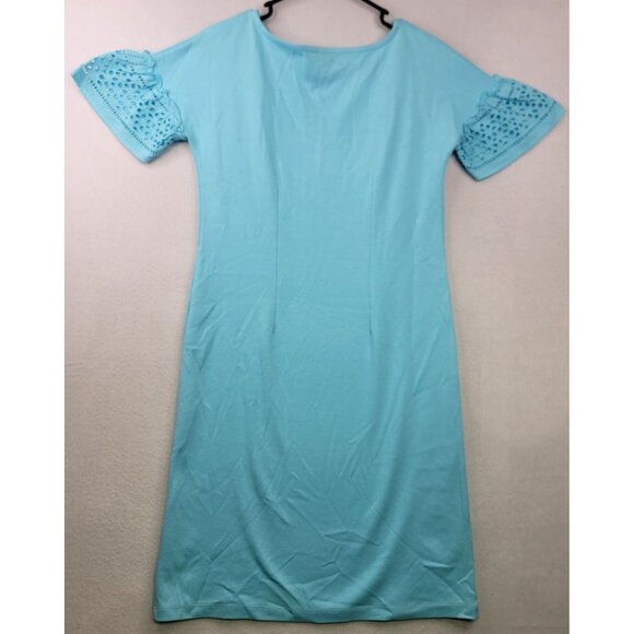 Black Lable Talbots XS Light Blue Eyelet Interlock Shift Dress Short Sleeve - Picture 5 of 8